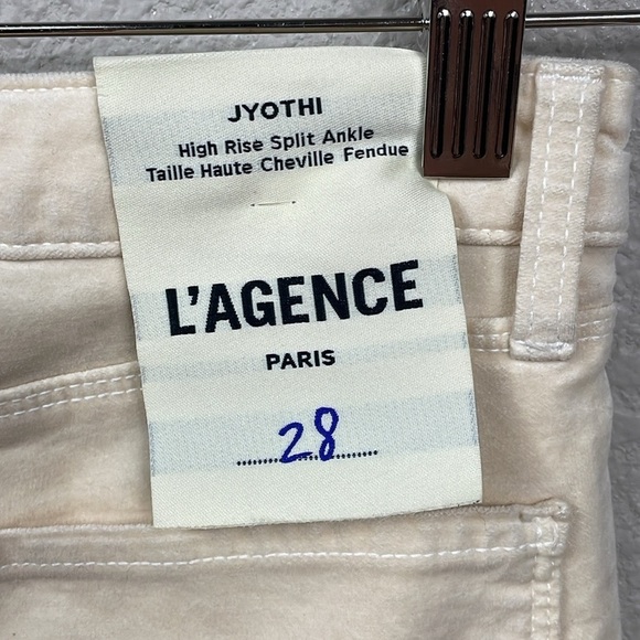 NWT L’Agence Jyothi Velvet Skinny Jeans Champagne Cream Crop Split Hem Sz 28 - Picture 5 of 15
